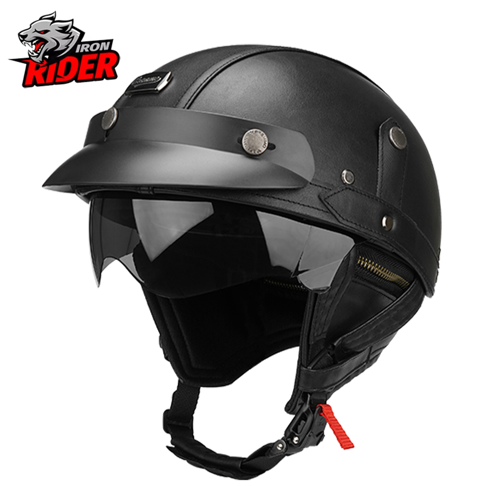 Zwarte motorfiets halve helm D - Motorcycle Gear Vintage recensie en prijs