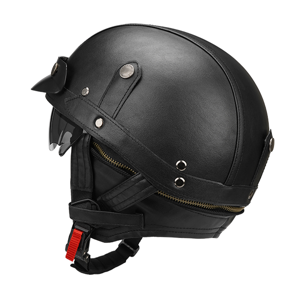 Zwarte motorfiets halve helm D - Motorcycle Gear Vintage recensie en prijs